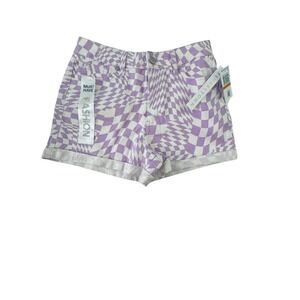 Tinseltown Purple Checkerboard Mom Shorts High Rise Trendy Size‎ 3/26